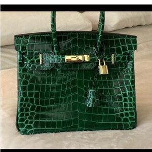 NEW 30cm emerald green crocodile genuine leather top handle handbag bk30 bk 30